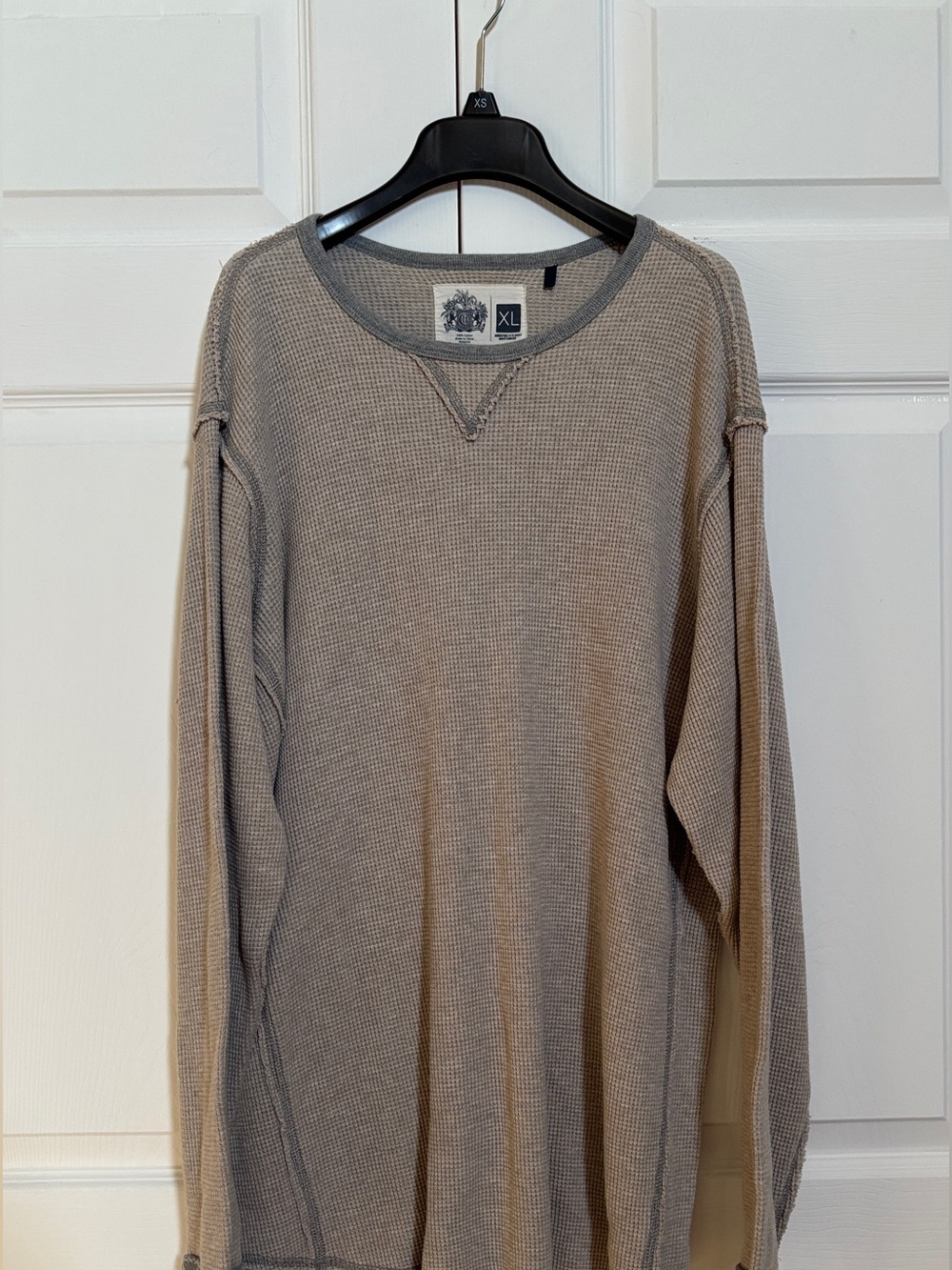 Indigo Palms Men XL Waffle Knit Thermal Shirt 100% Cotton Taupe